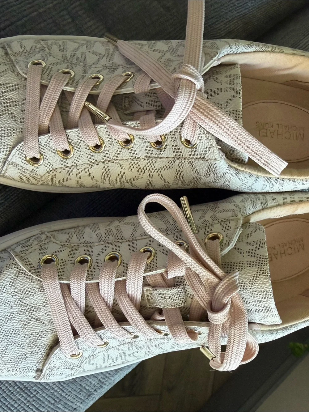 Michael Kors Beige/Blush Logo Lace-Up Sneakers